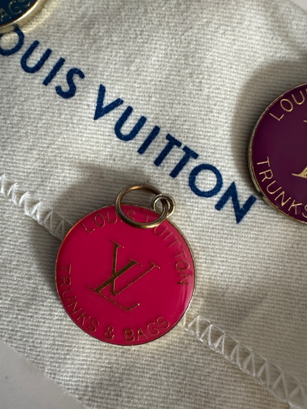 Louis Vuitton Enamel Logo Charms in Hot Pink, Magenta & Navy - Picture 3 of 6